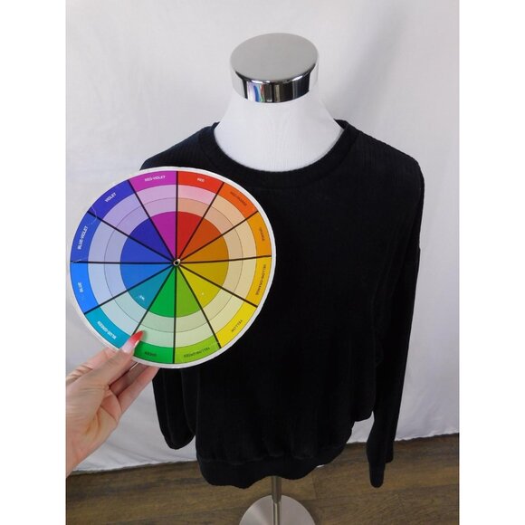 H&M Divided Sweatshirt XL Black Velour Ribbed Crewneck Pullover Casual - Picture 8 of 12